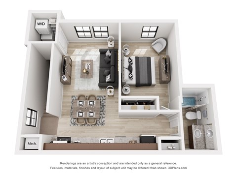 Floor plan for 1 bed, 1 bath, 724 sqft